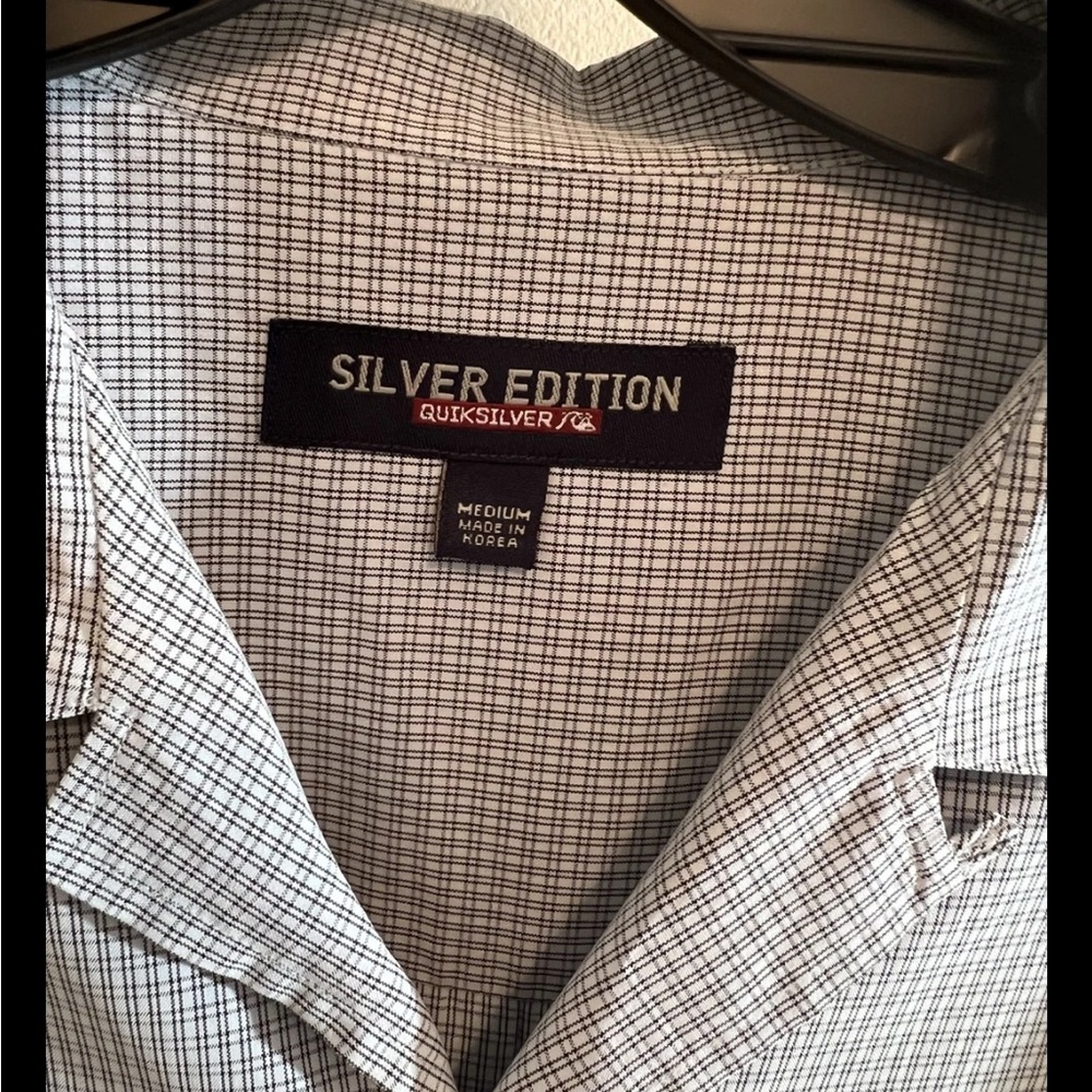 Quiksilver Silver Edition White Button-Up Shirt with Black Grid